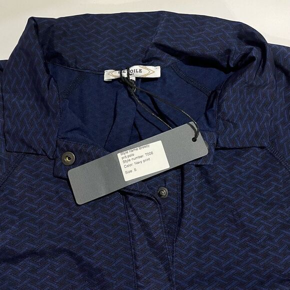 NWT L’ETOILE Sport Breezy Polo Shirt Golf Tennis Navy Herringbone Women’s Small - Picture 9 of 10